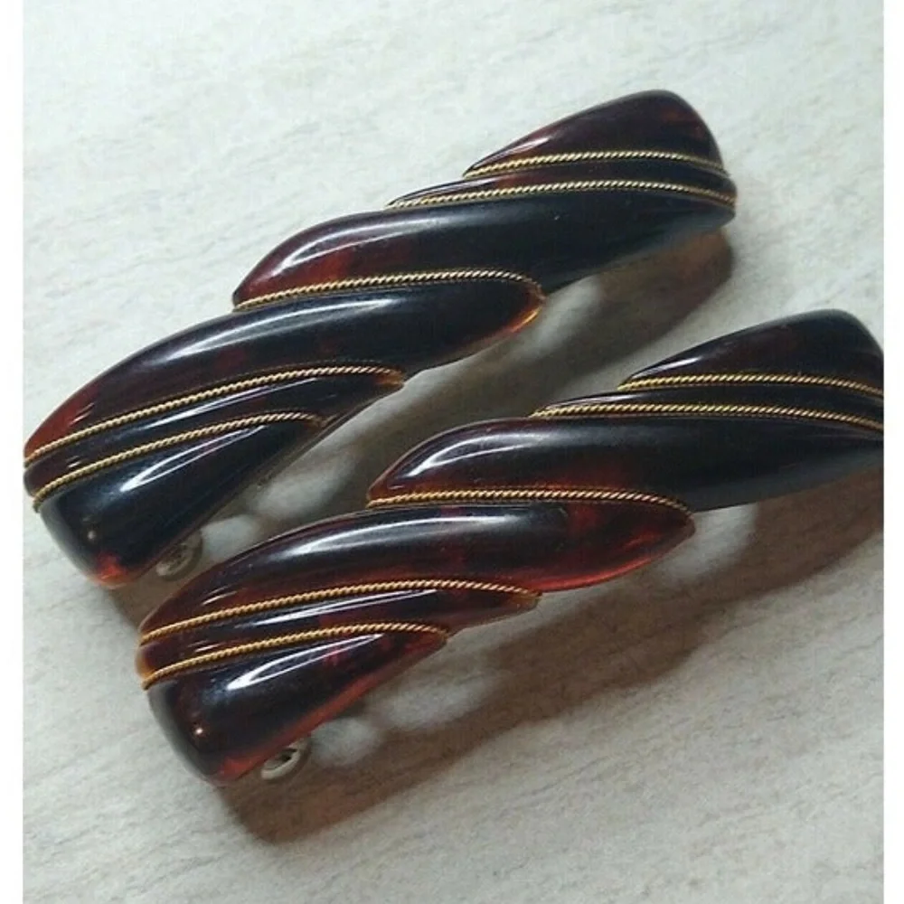 Vintage Faux Tortoise Acrylic Hair Barrettes